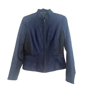 Tahari Black and Royal Blue Boho Print Zip Up Dress Jacket